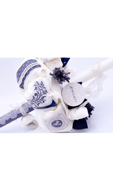 Lumanare botez baiati cu papioane bleumarin, 65x4cm, Retro Chic 6